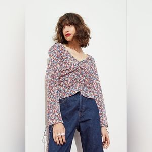 H&M Puff Sleeve Floral Blouse Cottagecore Garden Party Semi Sheer Plus Size XXL